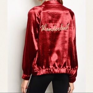 Wanderlust Ruby satin embroidered bomber jacket